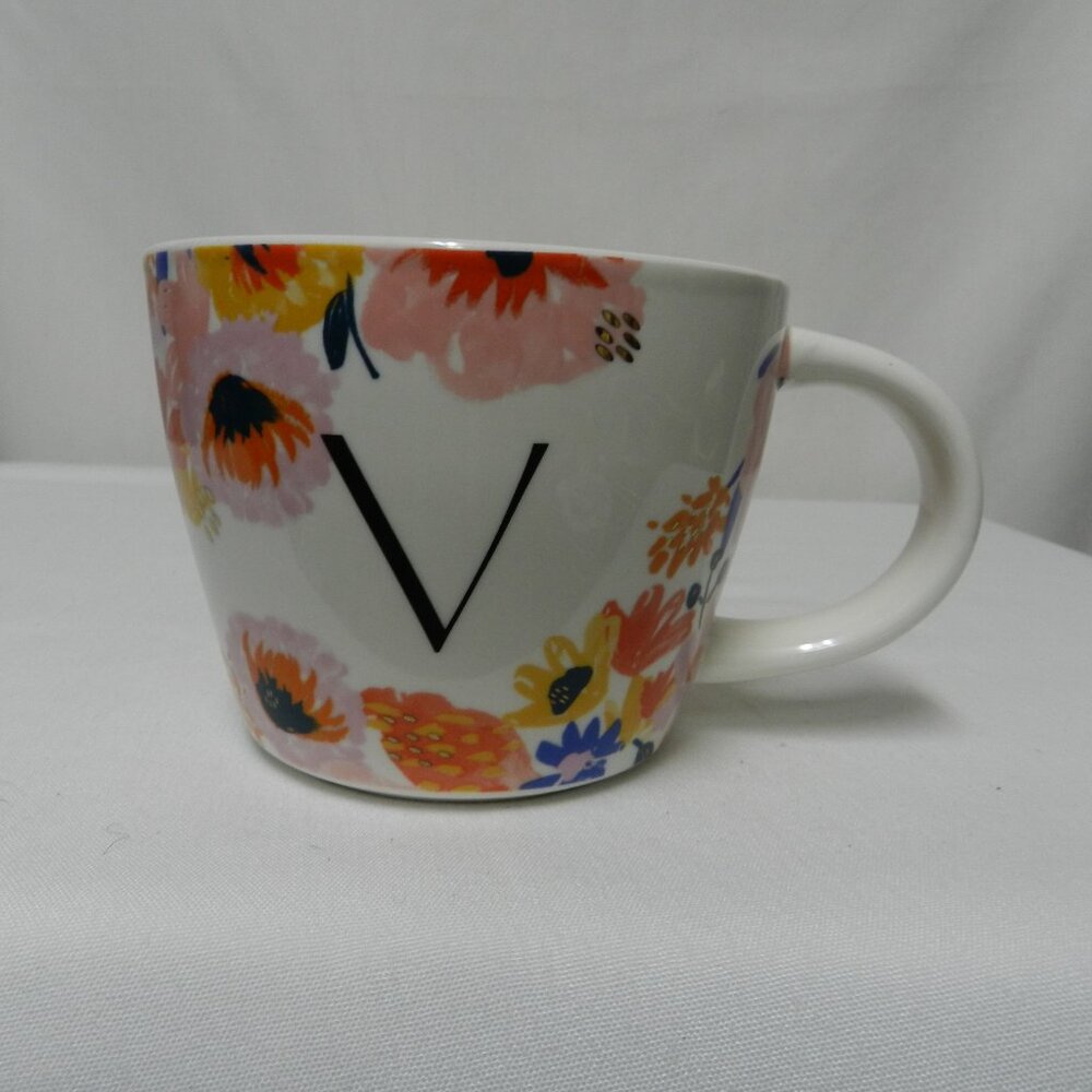 Opal House Monogram Initial V mug cup ceramic stoneware Micro Dish floral